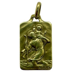 Ciondolo Medaglia di San Cristoforo in oro 18k vintage di Augis - Penna religiosa francese