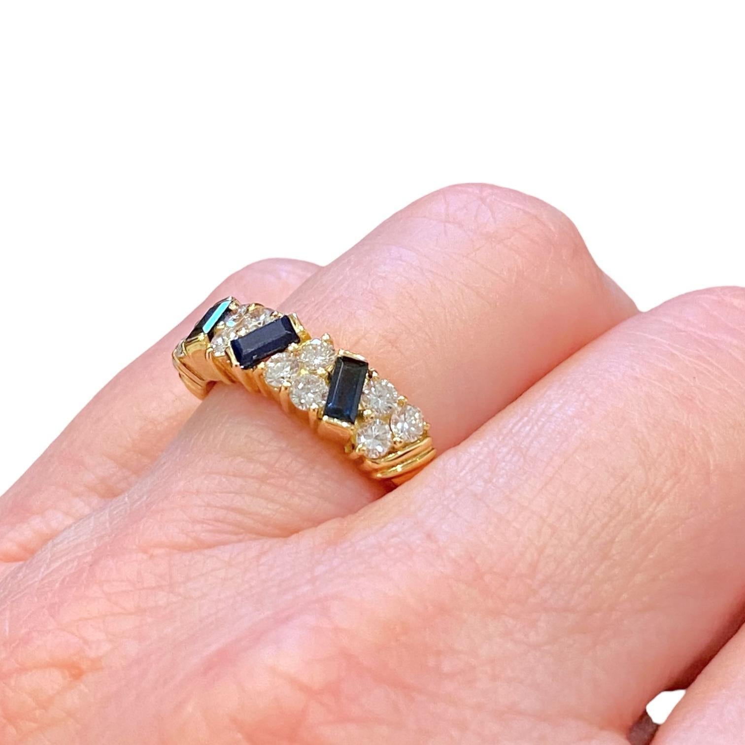 Vintage 18K Gold Sapphire and Diamond Band Ring For Sale 4