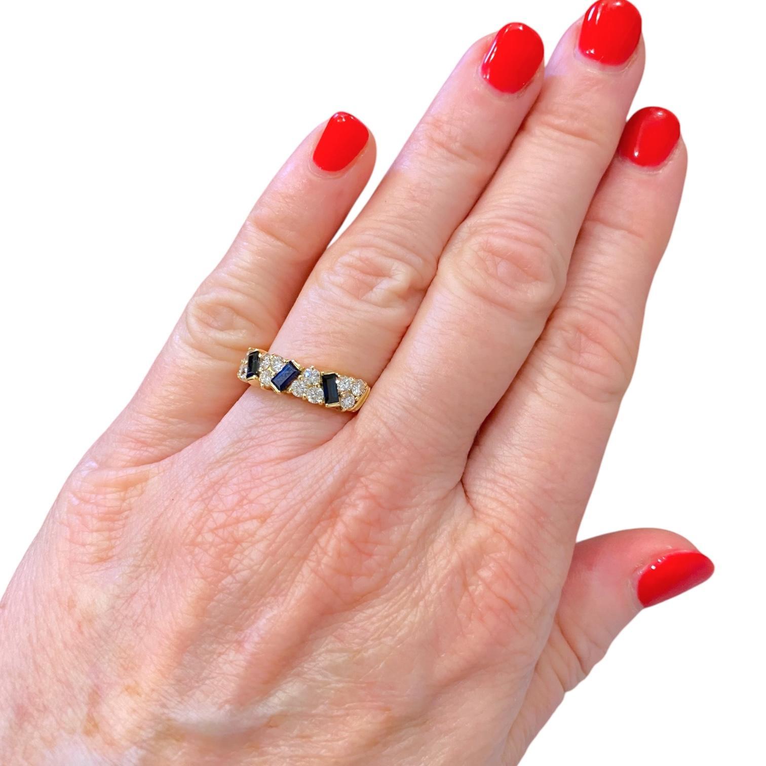 Vintage 18K Gold Sapphire and Diamond Band Ring For Sale 6