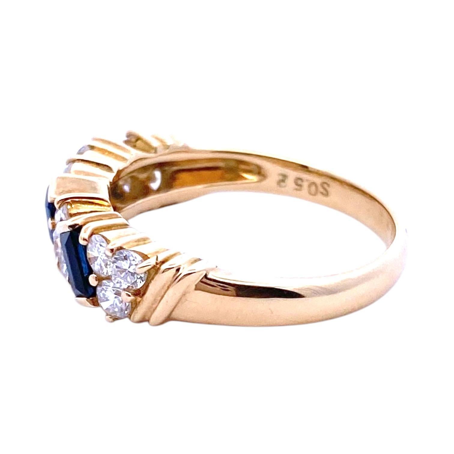 Contemporary Vintage 18K Gold Sapphire and Diamond Band Ring For Sale