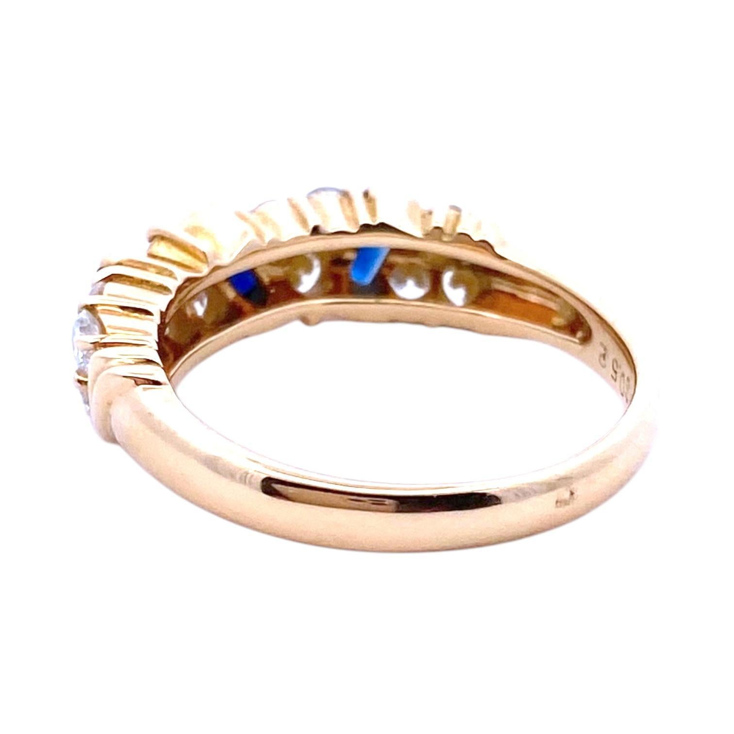 Baguette Cut Vintage 18K Gold Sapphire and Diamond Band Ring For Sale