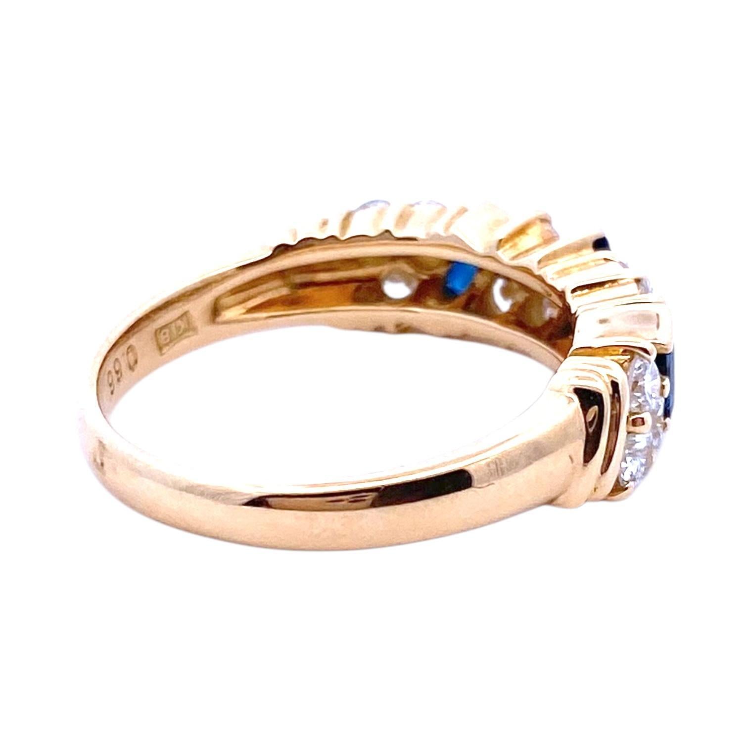 Vintage 18K Gold Sapphire and Diamond Band Ring In Good Condition For Sale In Henderson, NV