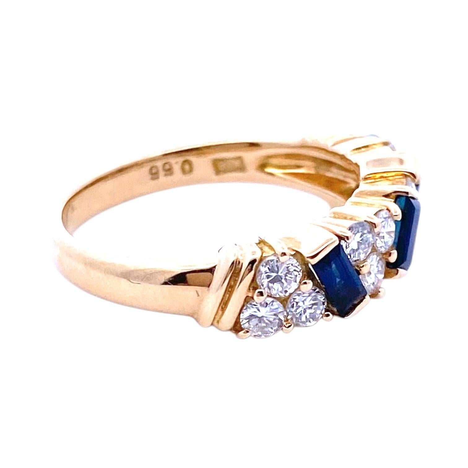 Women's Vintage 18K Gold Sapphire and Diamond Band Ring For Sale