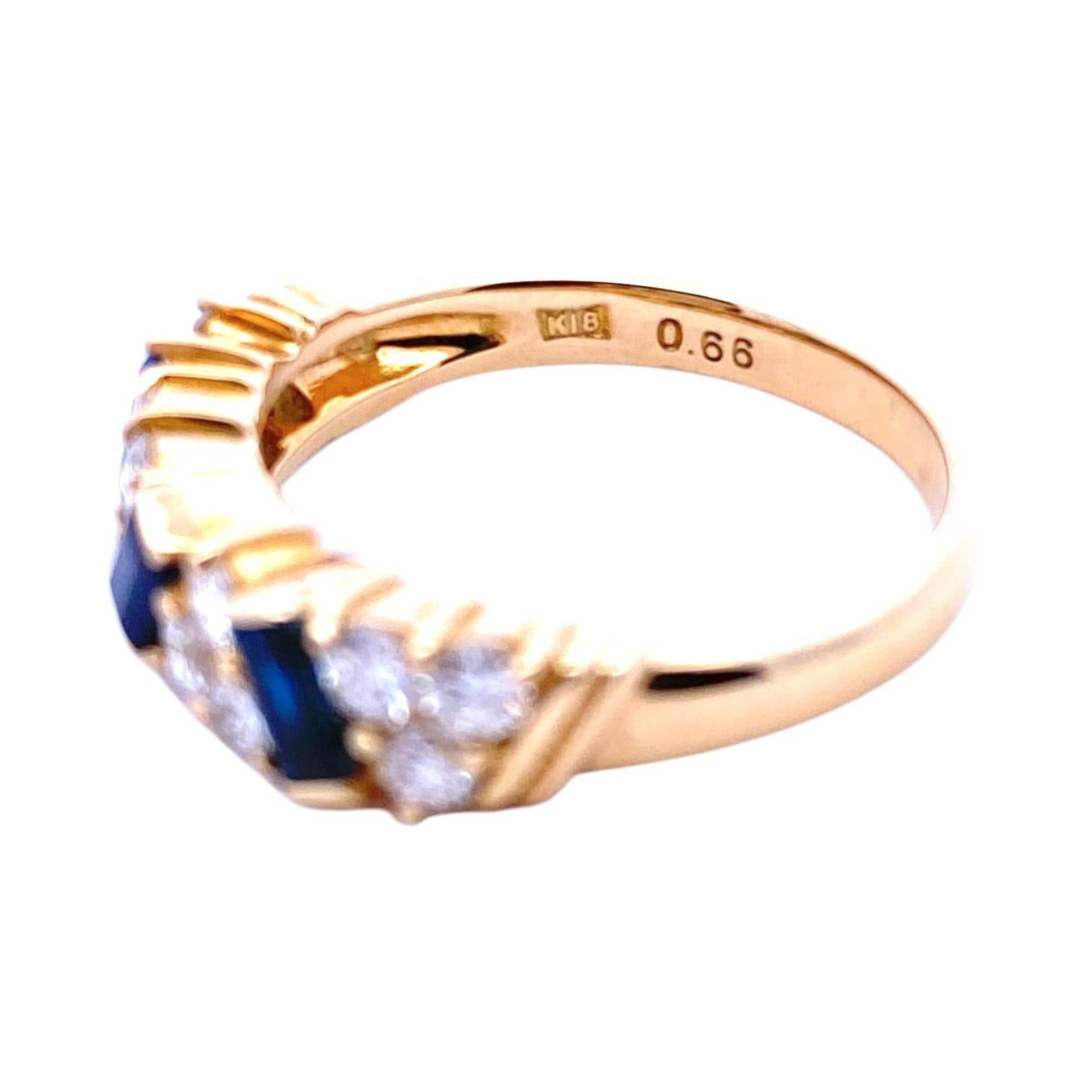 Vintage 18K Gold Sapphire and Diamond Band Ring For Sale 1