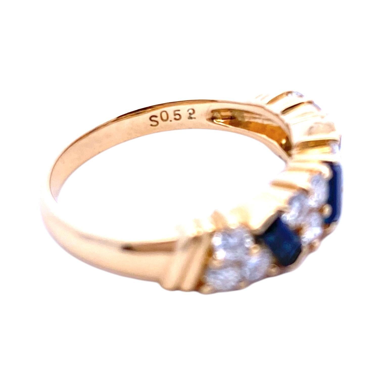 Vintage 18K Gold Sapphire and Diamond Band Ring For Sale 2