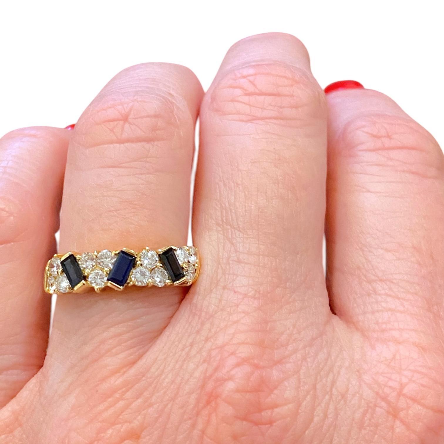 Vintage 18K Gold Sapphire and Diamond Band Ring For Sale 3