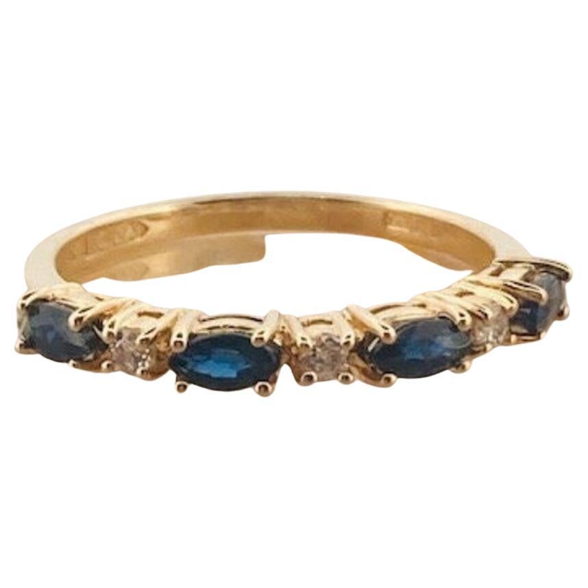 Vintage 18k Gold Sapphire and Diamond Marquise Ring For Sale