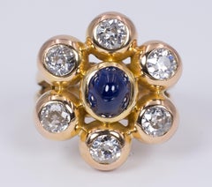 Vintage 18 Karat Gold, Sapphire and Diamond Ring, 1980s