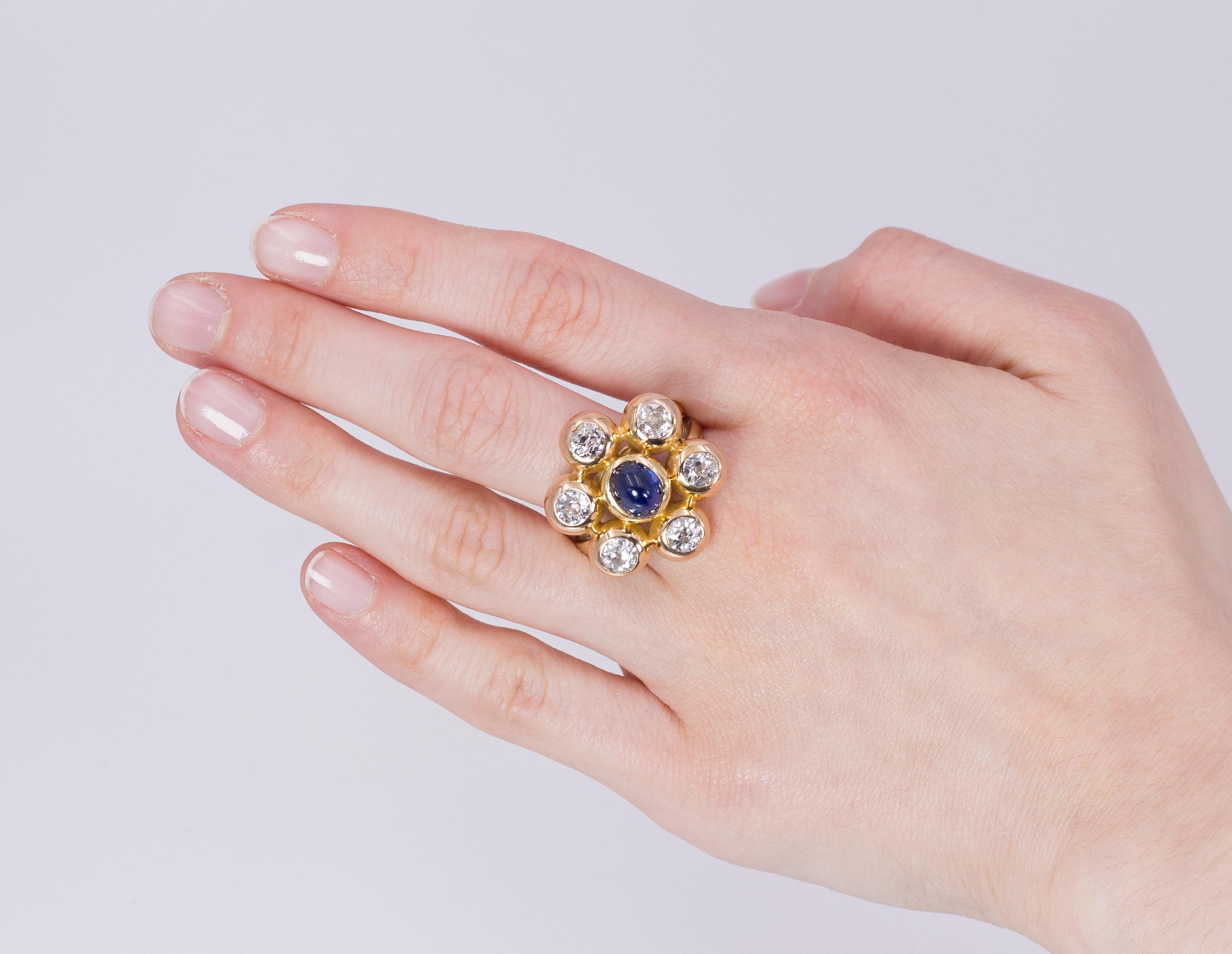 Women's Vintage 18 Karat Gold, Sapphire and Diamond Ring, 1980s For Sale