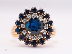 Vintage 18K Gold Sapphire & Diamond Cluster Ring, 1950s, Unisex