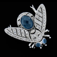 Vintage 18k Gold Sapphire & Diamond Covered Fly Bee Insect Flexible Brooch Pin