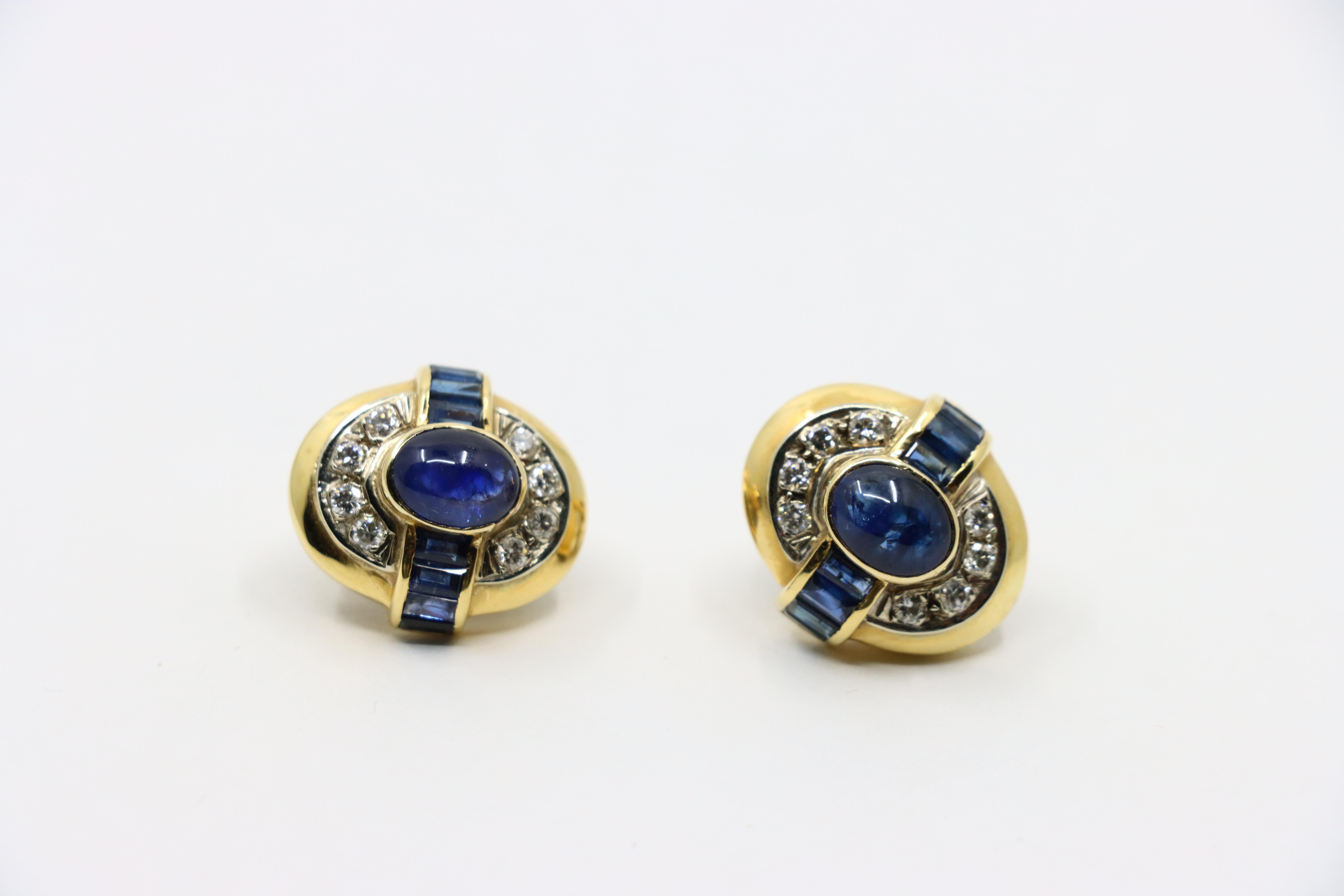 Vintage 18K Gold Sapphire Diamond Earring For Sale 7