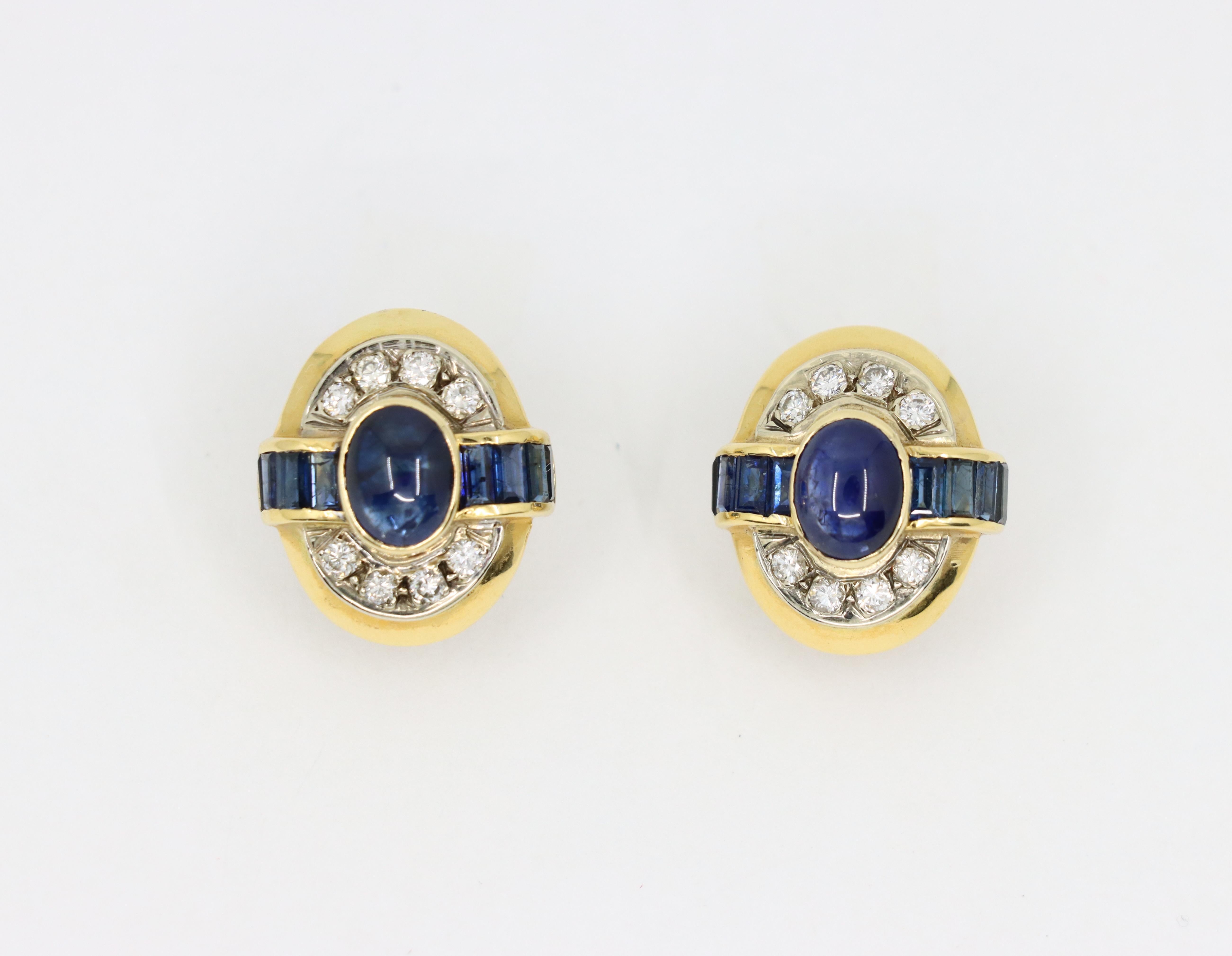 Round Cut Vintage 18K Gold Sapphire Diamond Earring For Sale