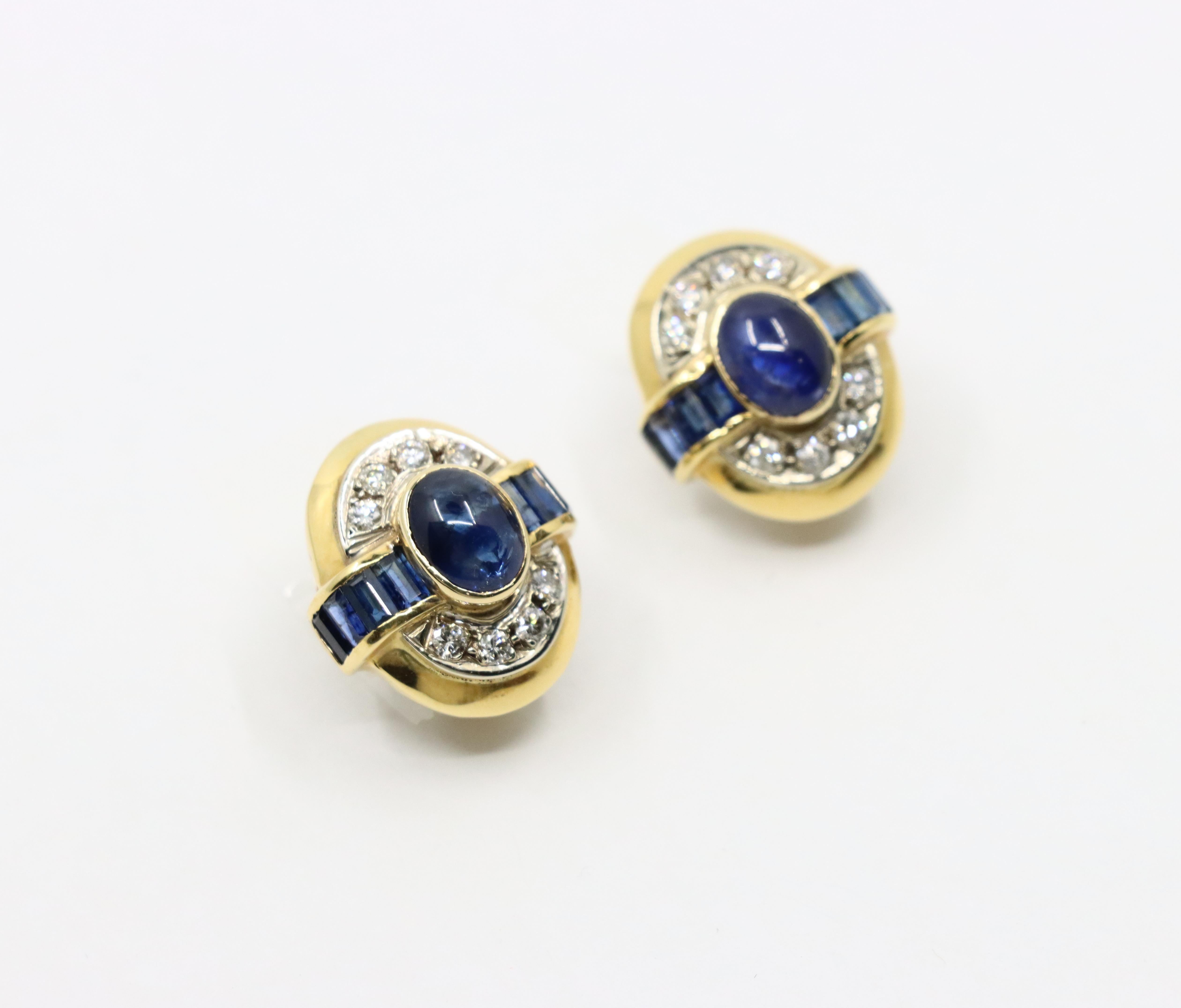 Vintage 18K Gold Sapphire Diamond Earring In Good Condition For Sale In Flushing, NY