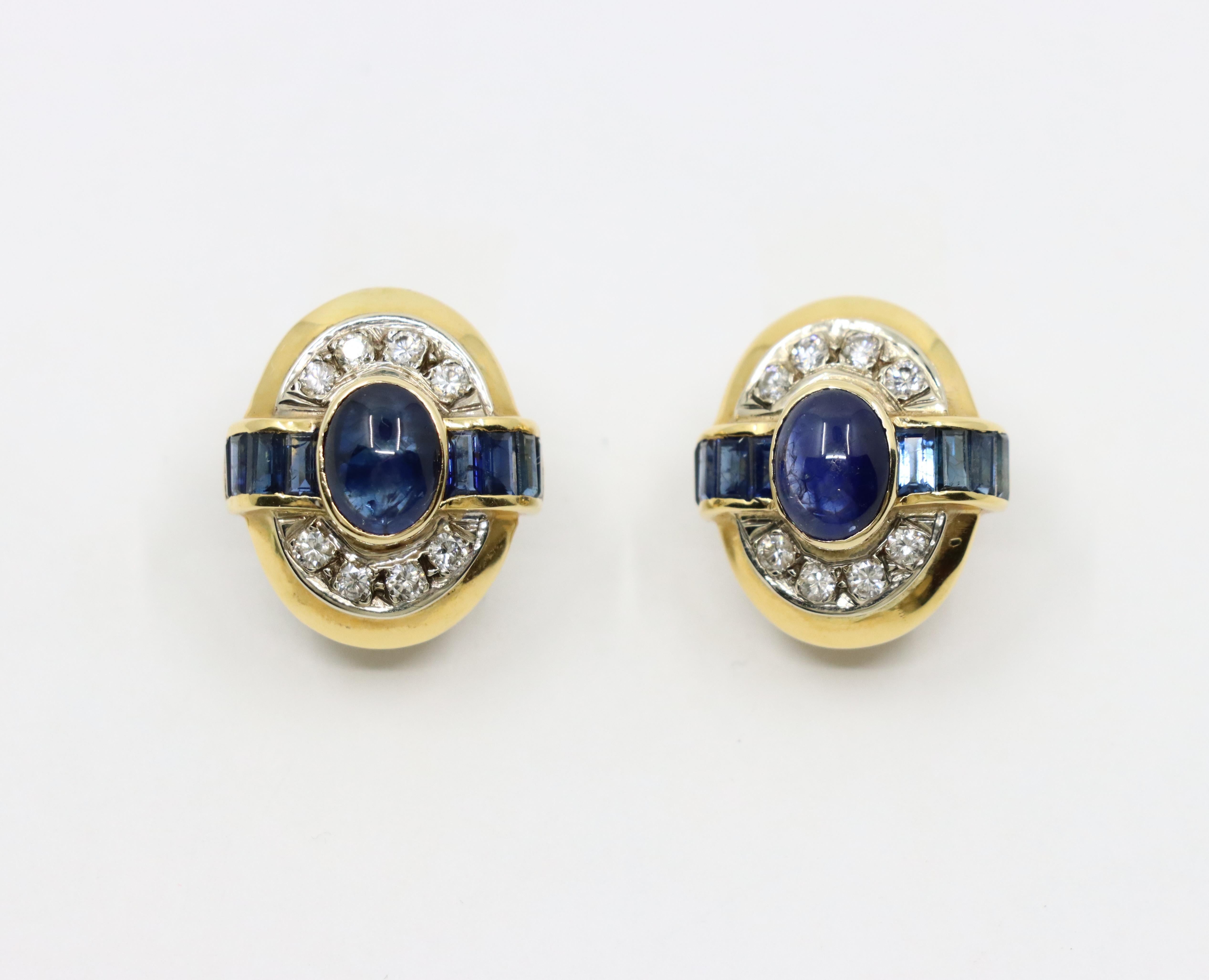 Women's Vintage 18K Gold Sapphire Diamond Earring For Sale