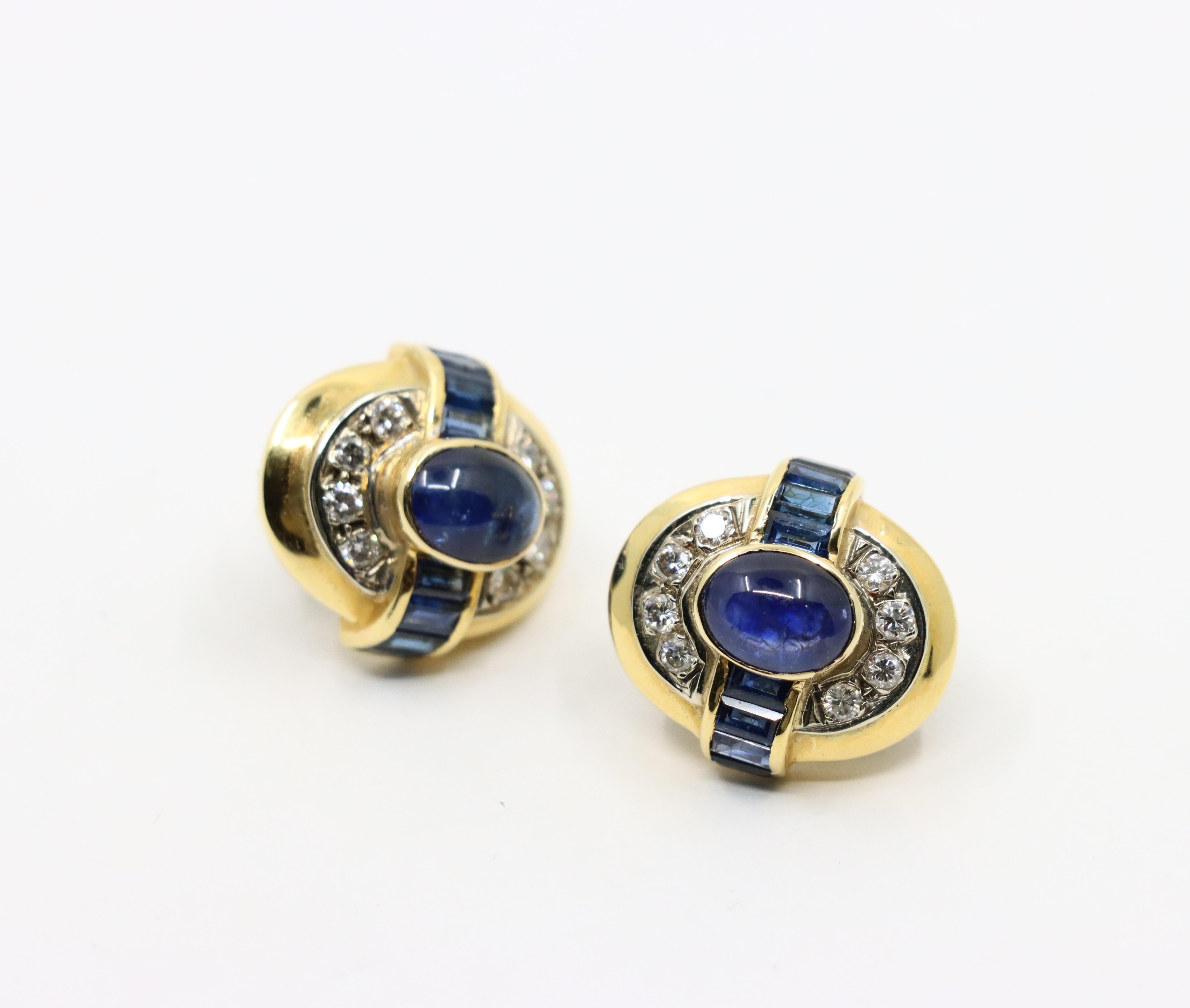 Vintage 18K Gold Sapphire Diamond Earring For Sale 1