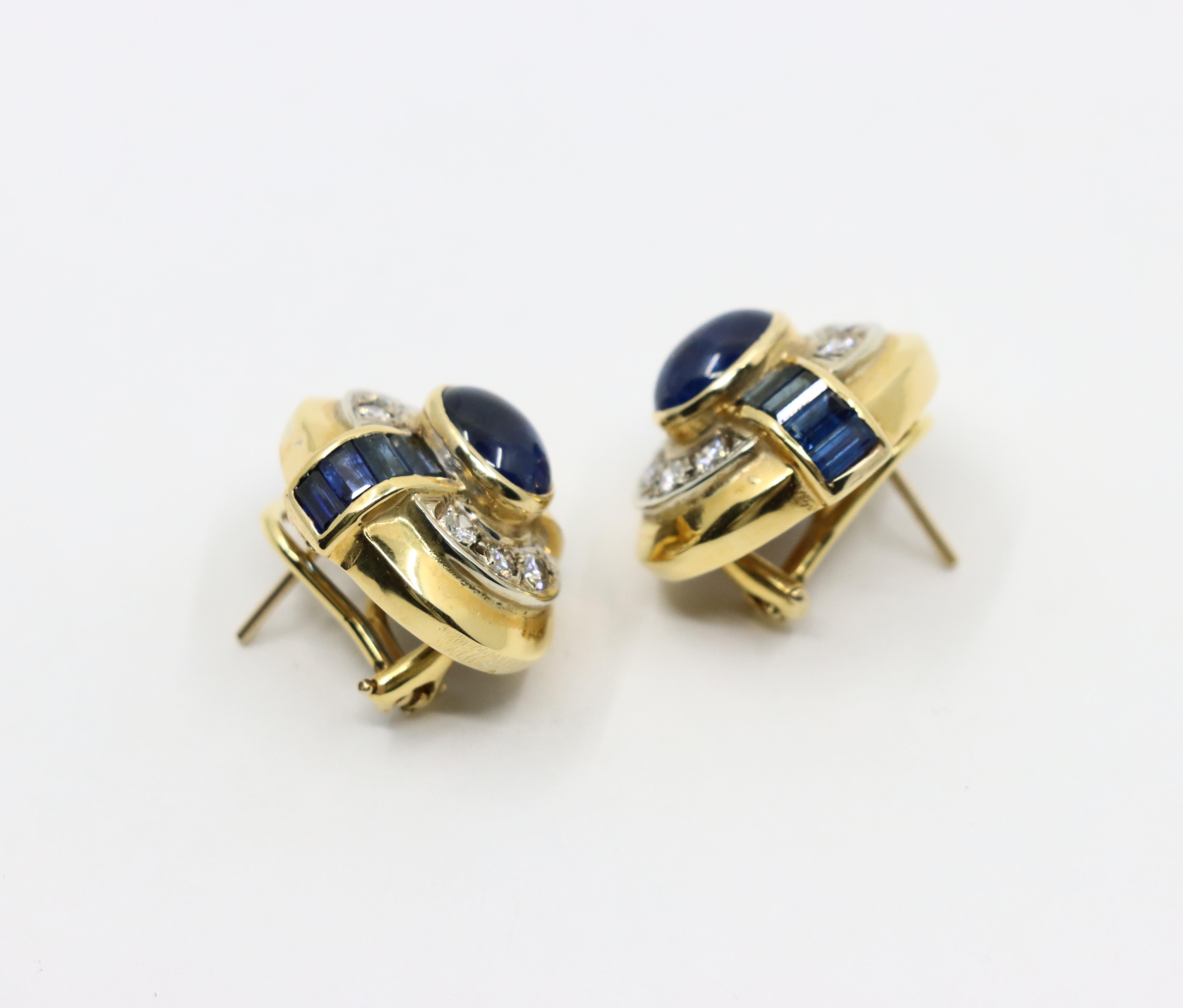 Vintage 18K Gold Sapphire Diamond Earring For Sale 2