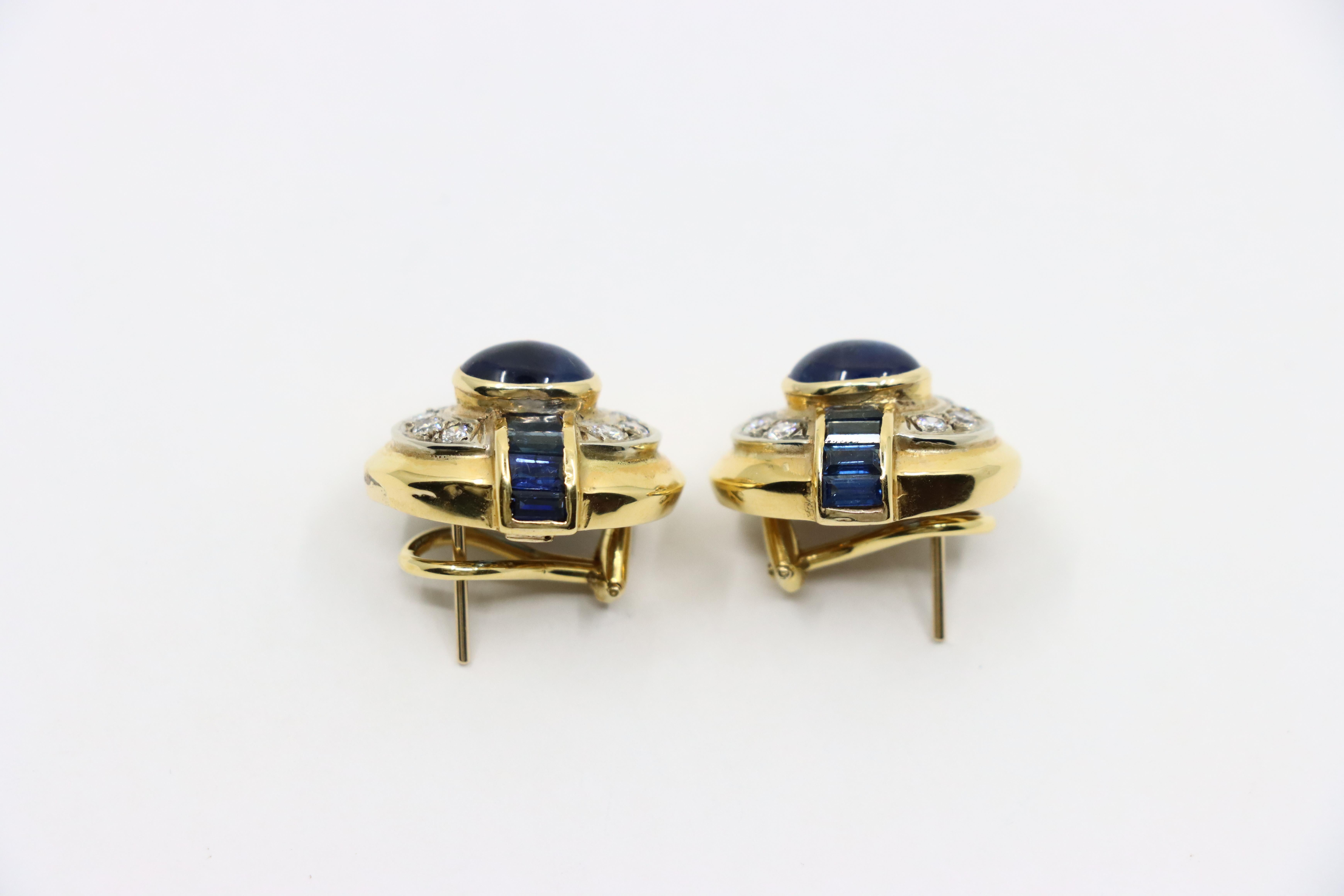 Vintage 18K Gold Sapphire Diamond Earring For Sale 3