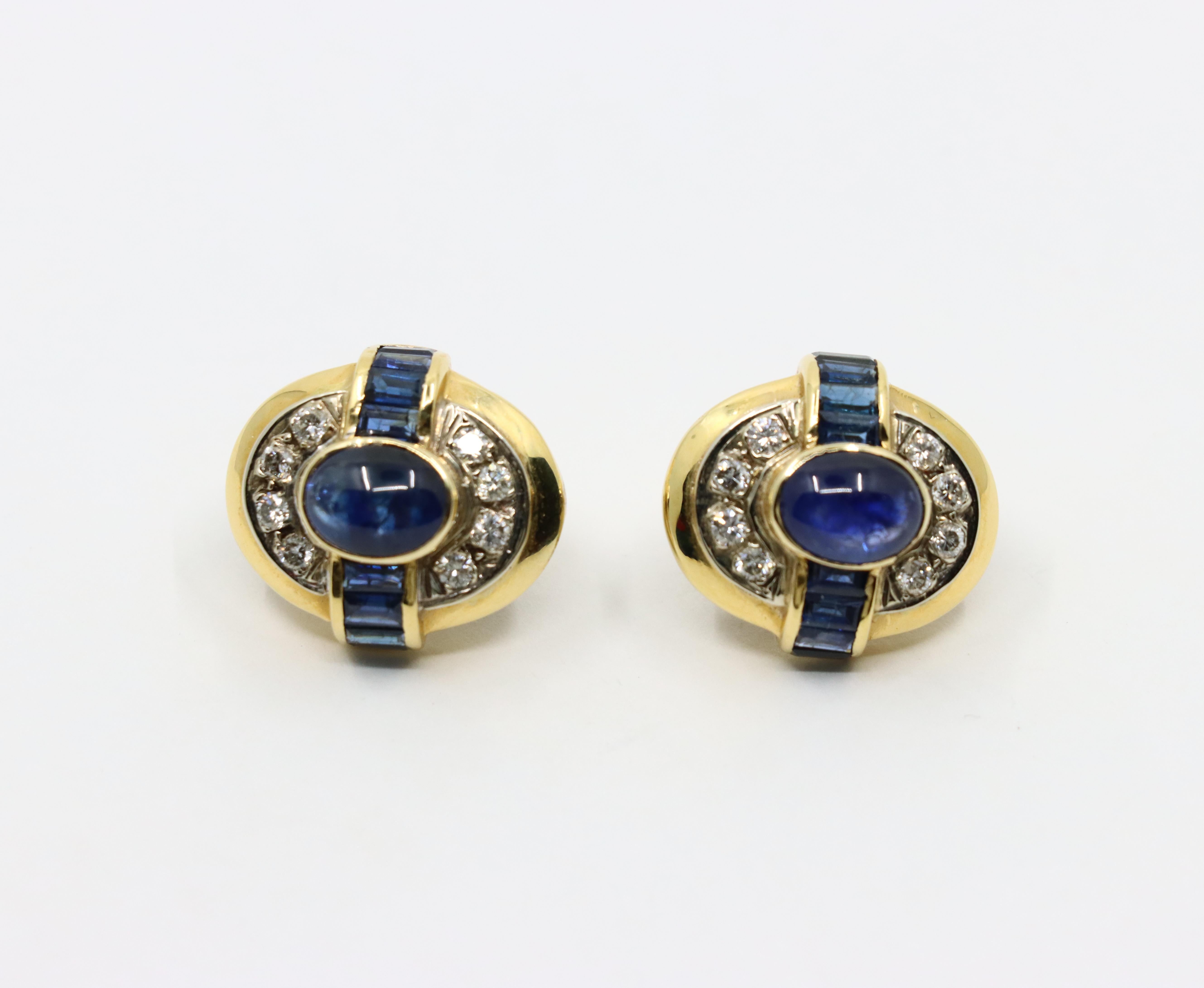 Vintage 18K Gold Sapphire Diamond Earring For Sale 4
