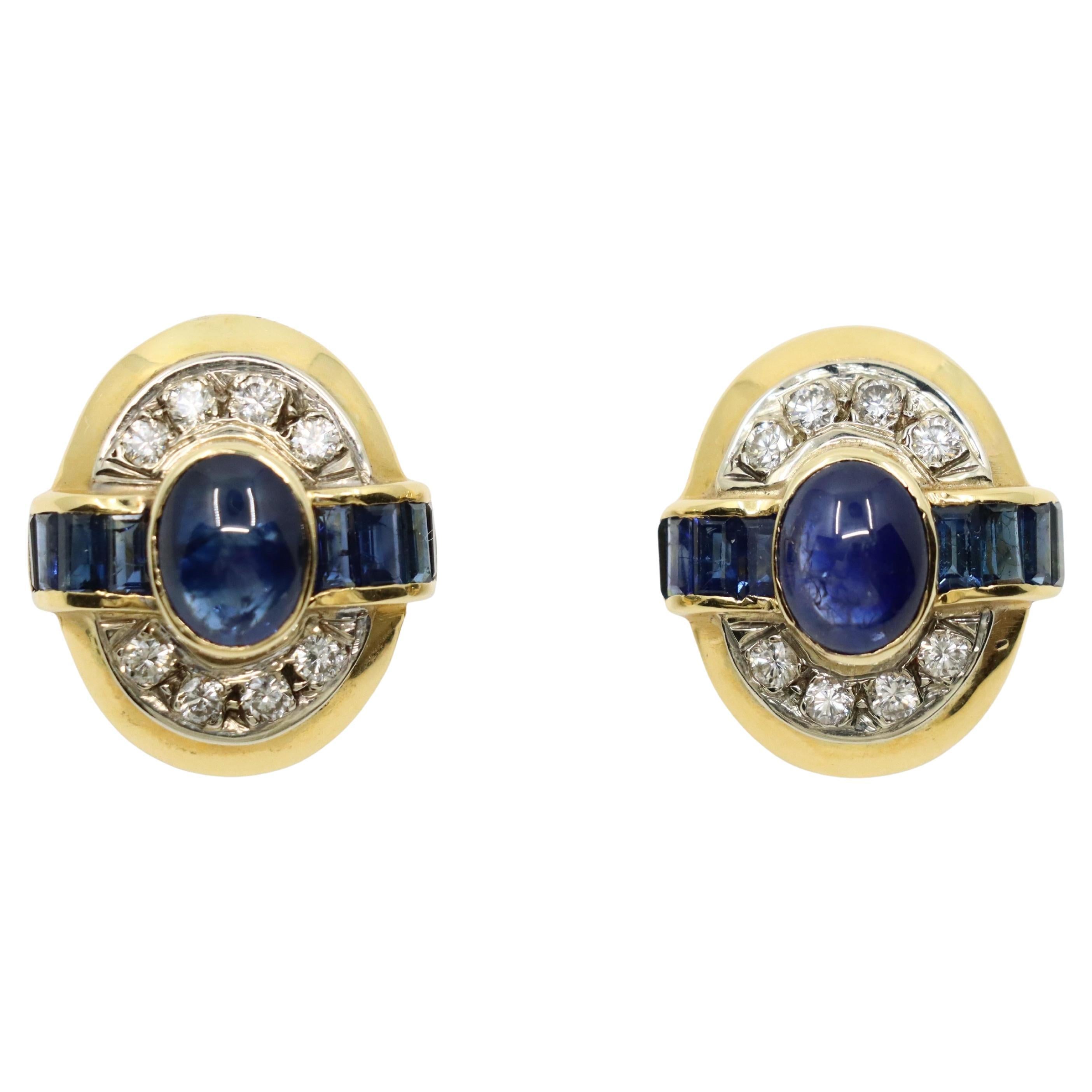 Vintage 18K Gold Sapphire Diamond Earring