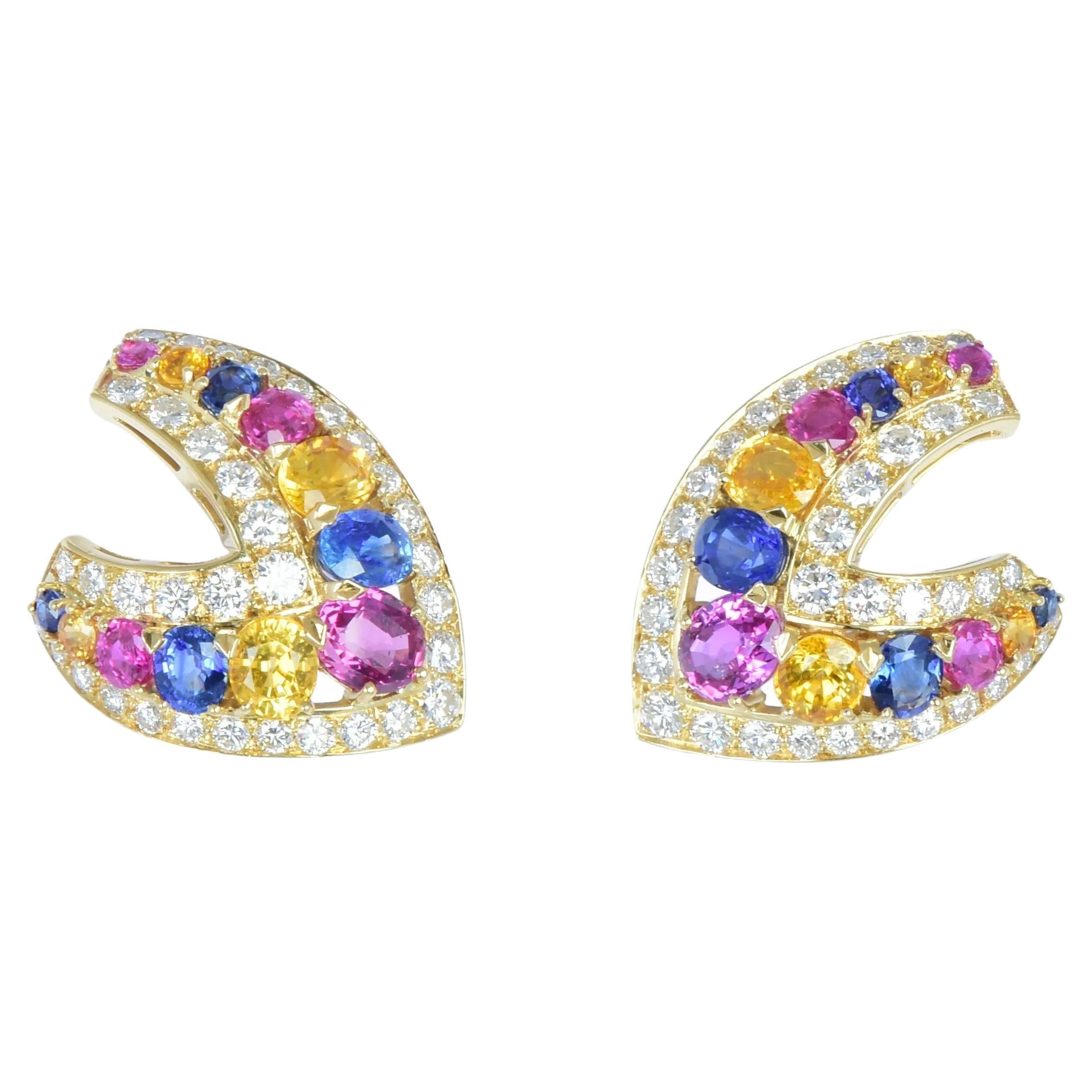Vintage 18k Gold Sapphire & Diamond Earrings For Sale