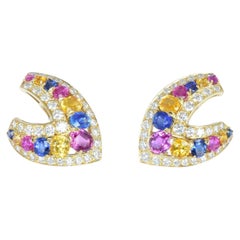 Boucles d'oreilles vintage en or 18k saphir et diamant