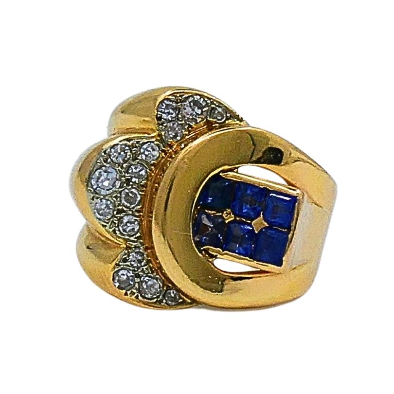 Anello vintage con zaffiro e diamante in oro 18 carati In condizioni buone in vendita a Beverly Hills, CA