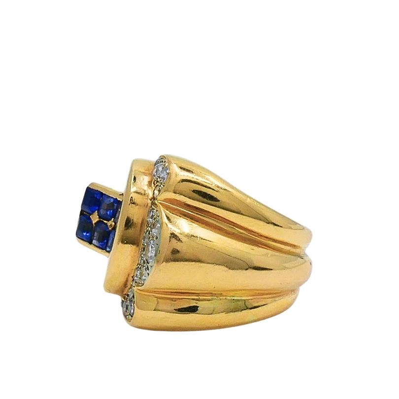 Donna Anello vintage con zaffiro e diamante in oro 18 carati in vendita