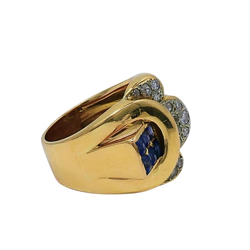 Anello vintage con zaffiro e diamante in oro 18 carati in vendita 1