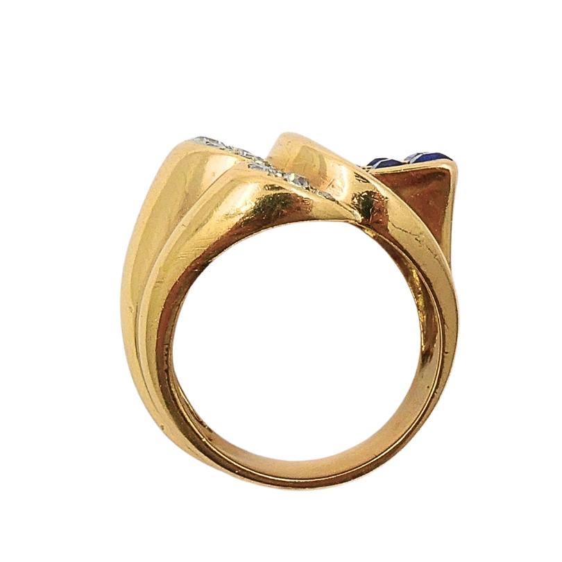 Anello vintage con zaffiro e diamante in oro 18 carati in vendita 2