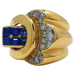 Anello vintage con zaffiro e diamante in oro 18 carati
