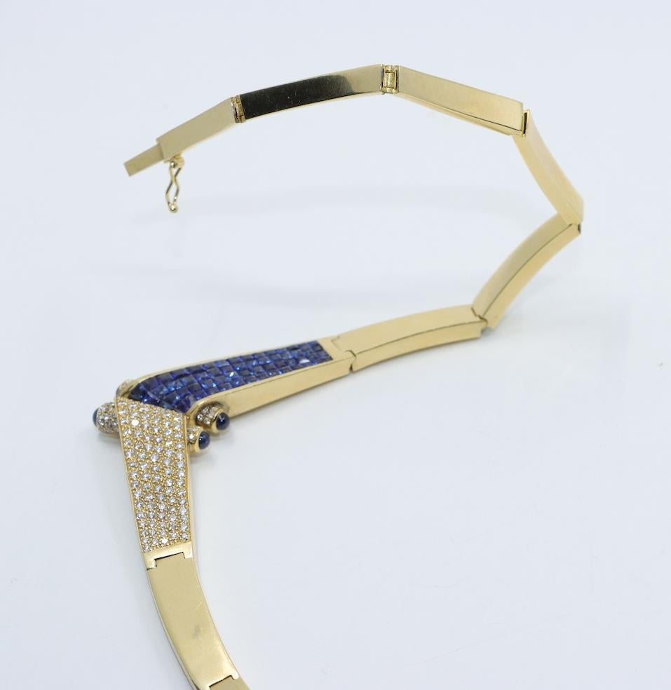 Vintage 18K Gold Sapphire Diamond Torque Necklace For Sale 9