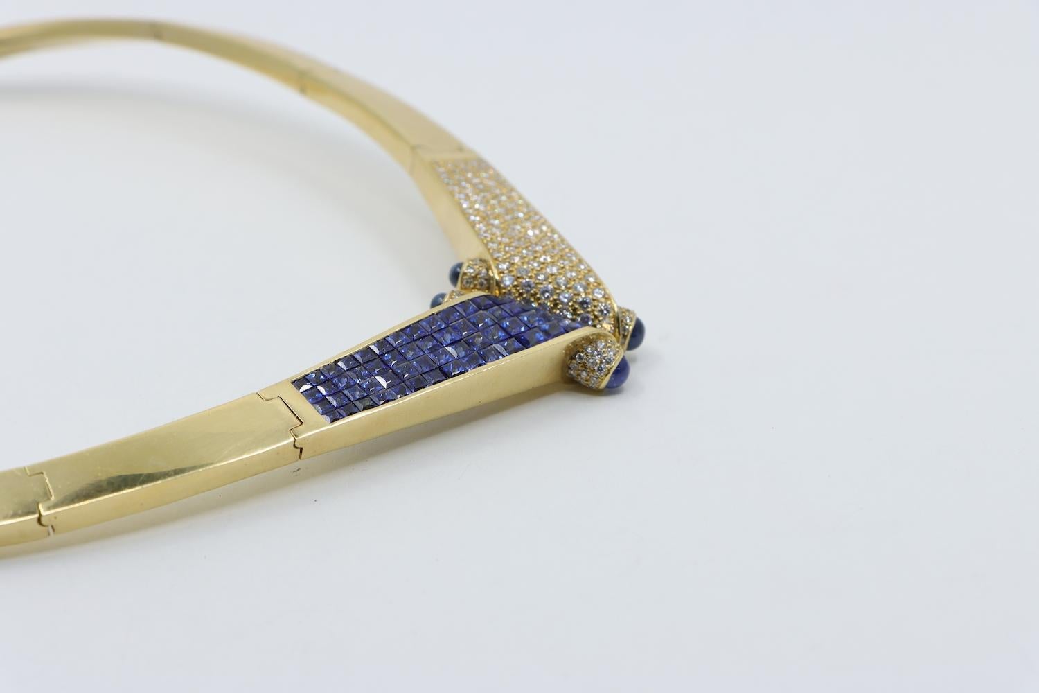 Vintage 18K Gold Saphir Diamant Torque Halskette im Angebot 2