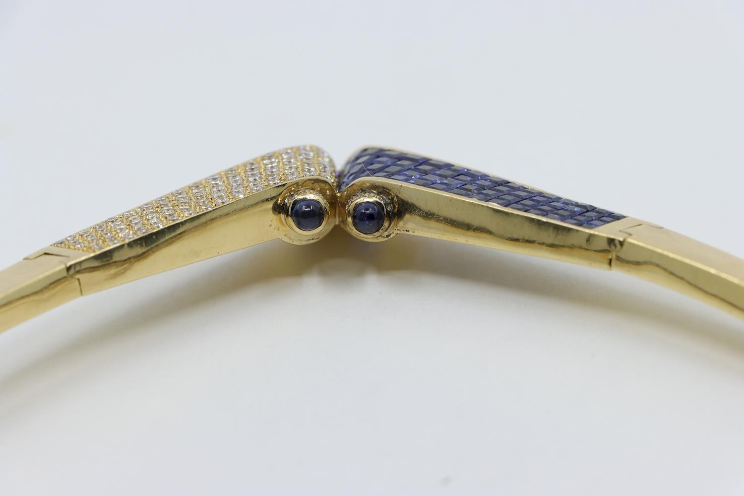 Vintage 18K Gold Saphir Diamant Torque Halskette im Angebot 3