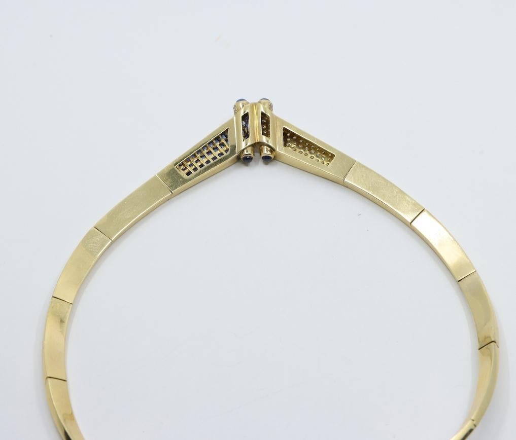 Vintage 18K Gold Sapphire Diamond Torque Necklace For Sale 4