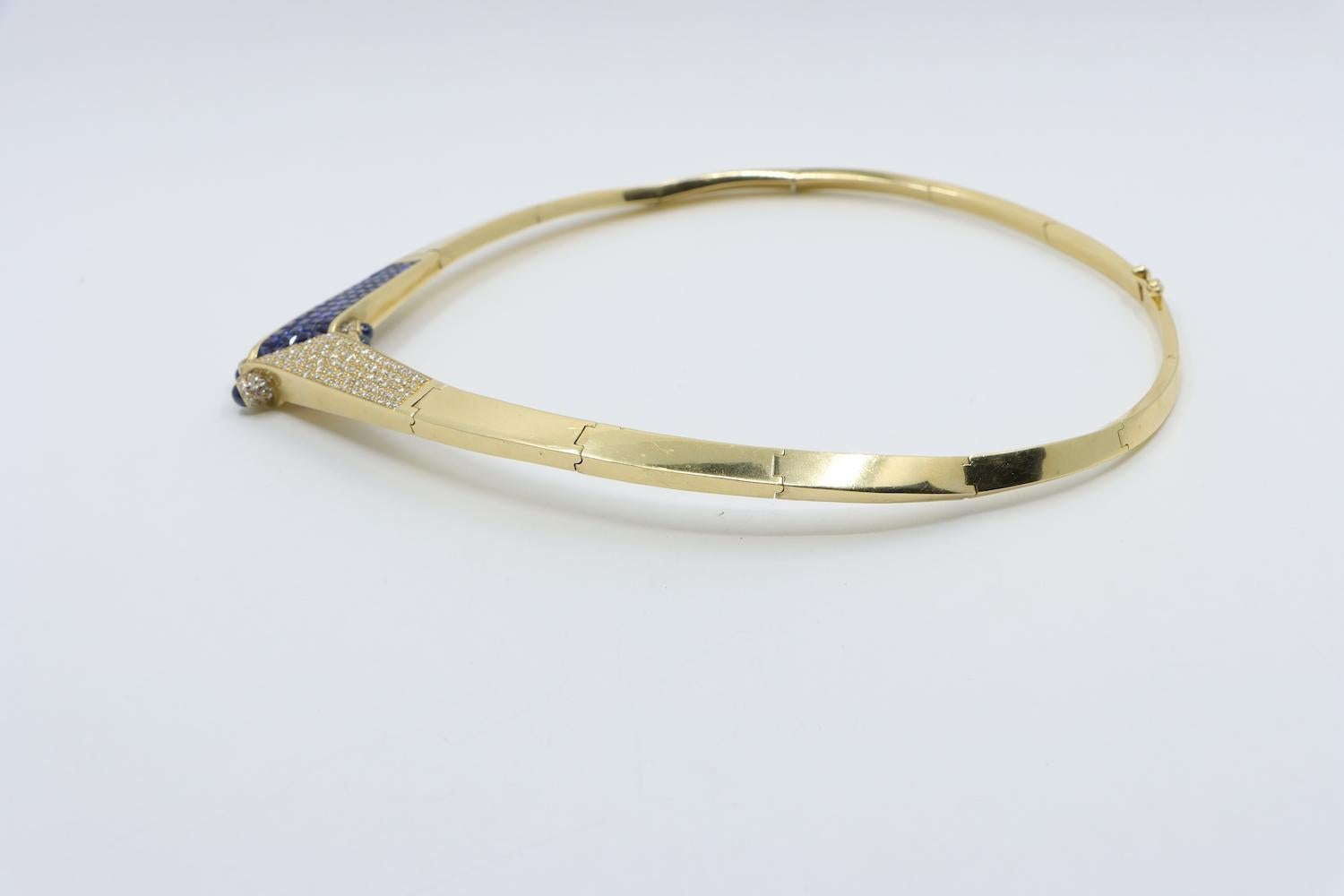 Vintage 18K Gold Sapphire Diamond Torque Necklace For Sale 5