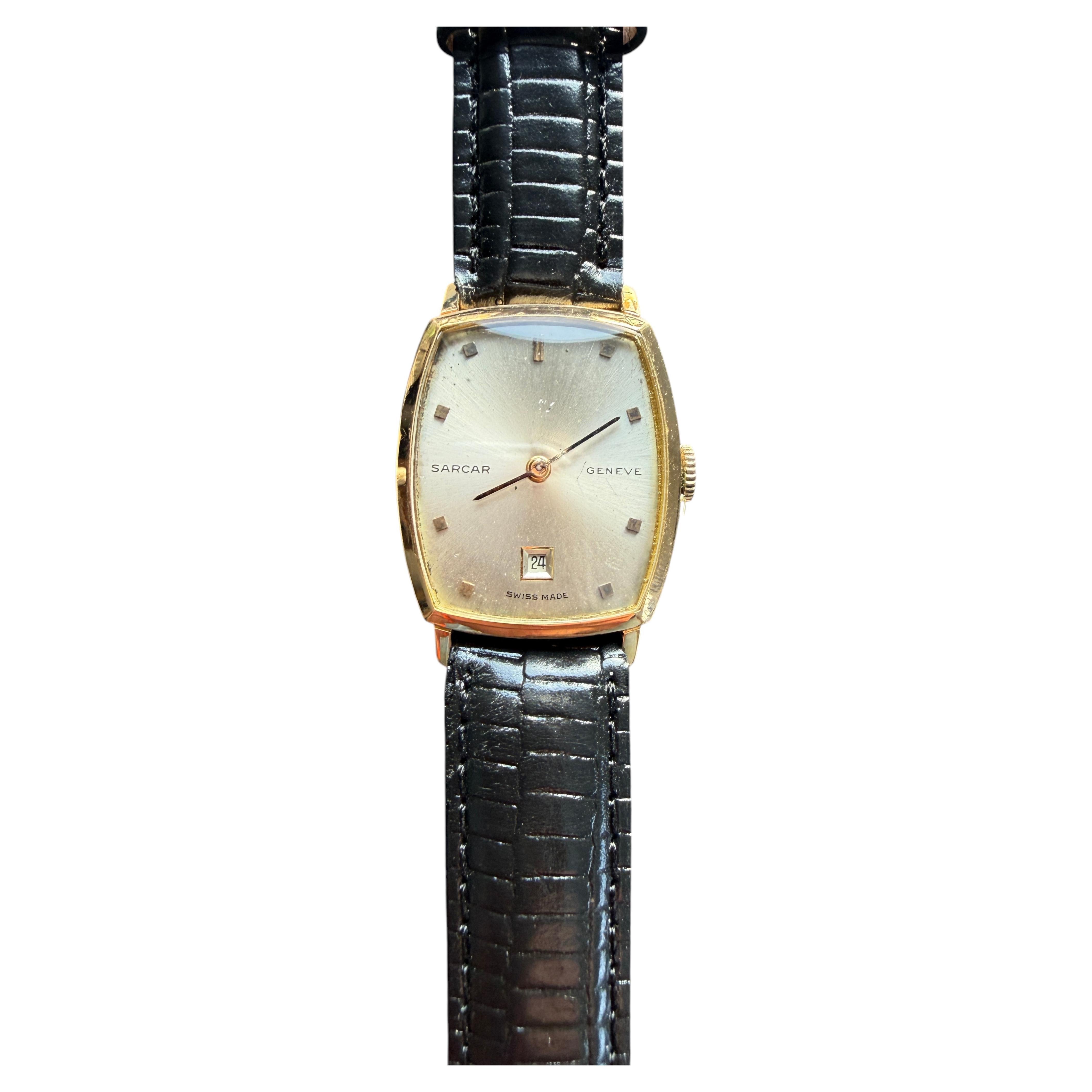 Orologio da giorno Sarcar d'epoca in oro 18 carati, 17 Jewell, Unisex, anni '60 in vendita