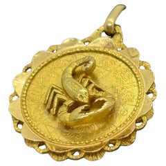 Vintage 18k Gold Scorpio Zodiac Medal by Augis – French Astrological Pendant, 3.