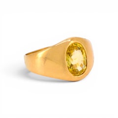 Vintage 18k Gold Signet Ring, 2.5ct Natural Light Yellow Ceylon Sapphire
