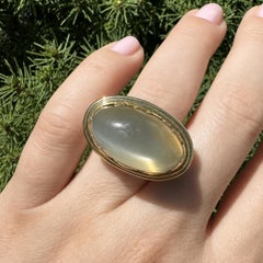 Vintage 18k Gold & Silver Cabochon Moonstone Fancy Prong Set Large Cocktail Ring