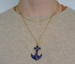 Vintage 18k Gold Sodalite Anchor Pendant Limited Edition