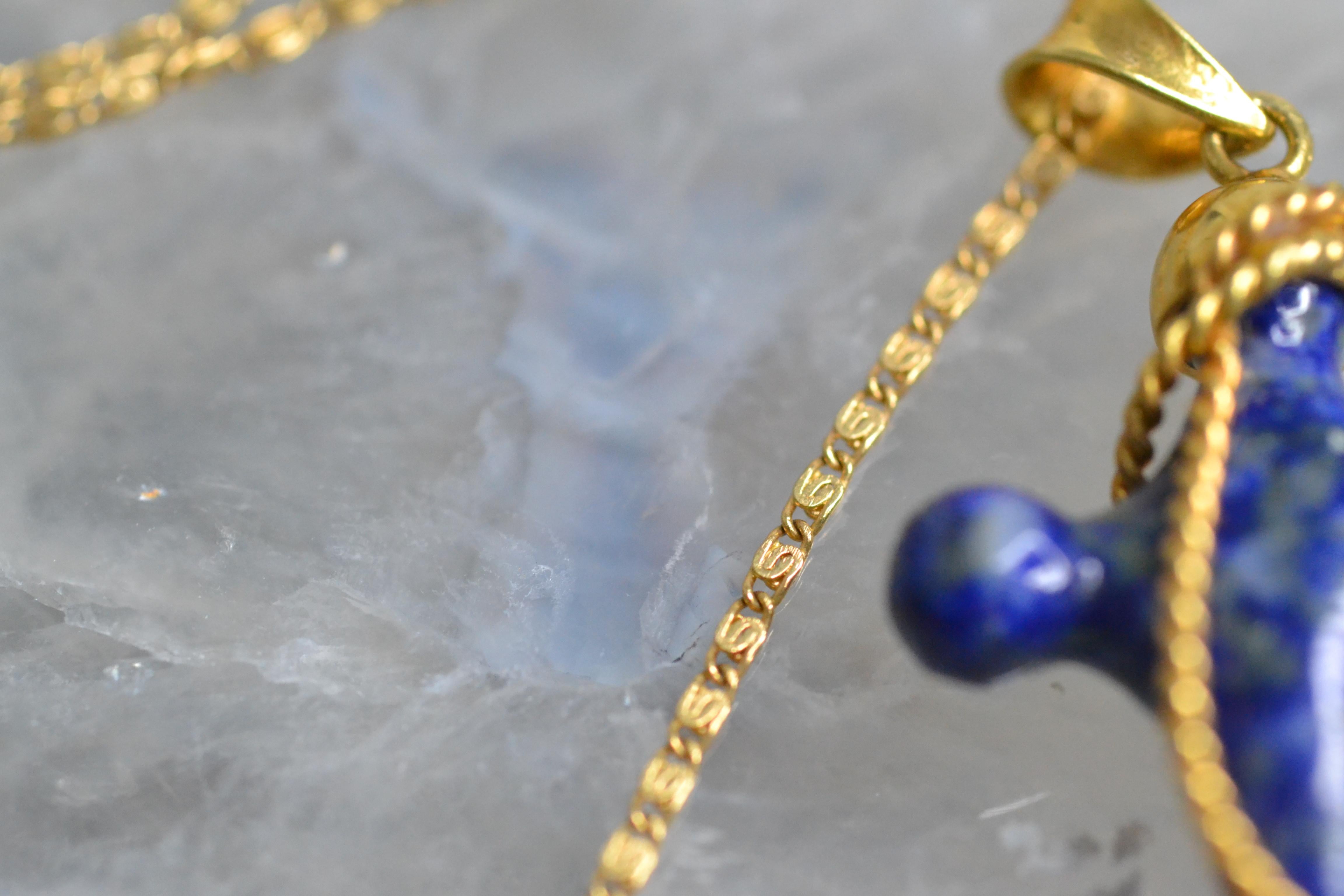 Retro Vintage 18k Gold Sodalite Anchor Pendant Limited Edition For Sale