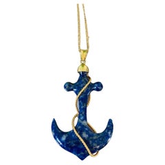 Vintage 18k Gold Sodalite Anchor Pendant Limited Edition