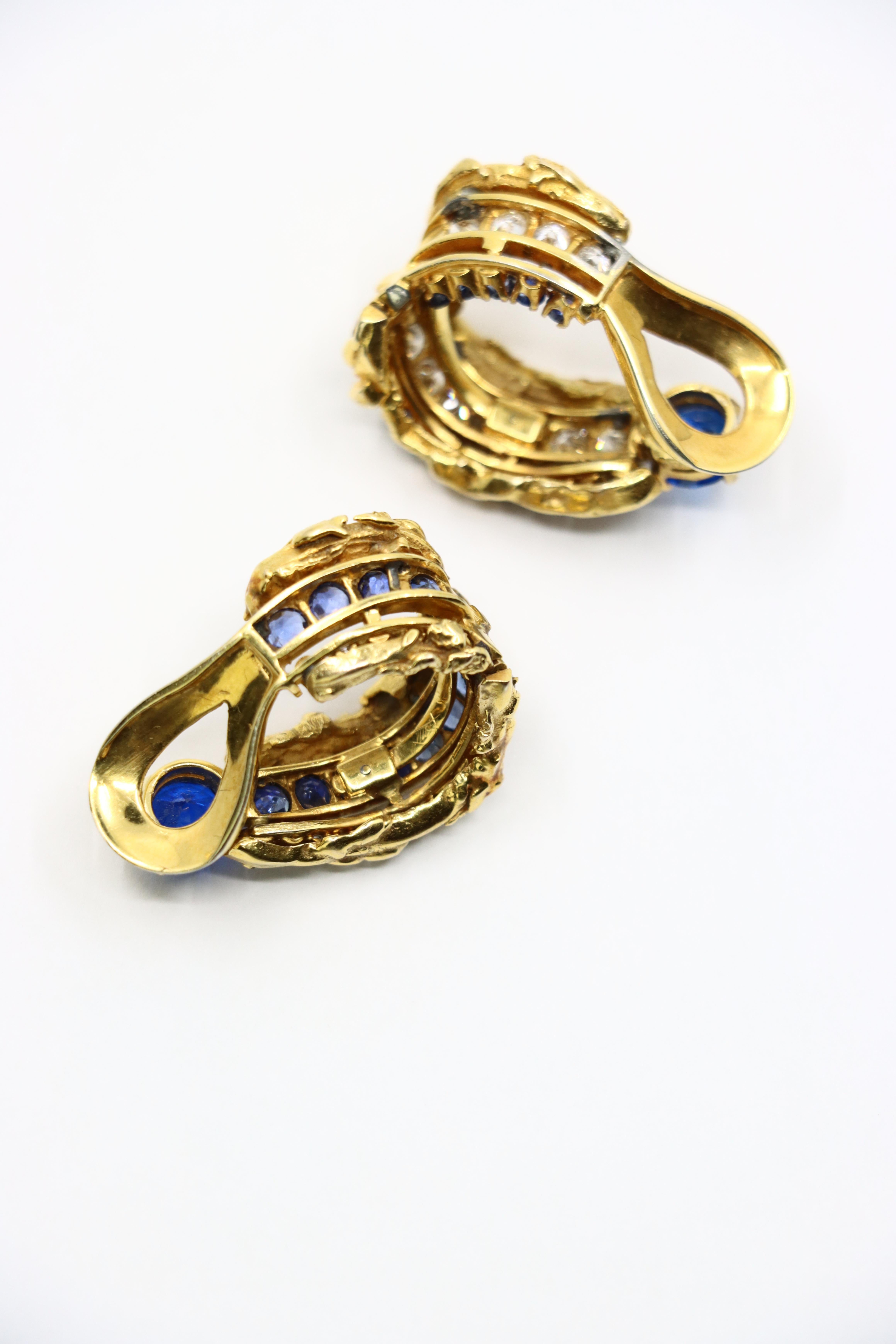 Vintage 18k Gold Spinel Sapphire Diamond Inside Out Hoop Earrings For Sale 6