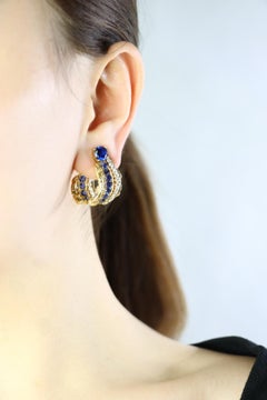 Vintage 18k Gold Spinel Sapphire Diamond Inside Out Hoop Earrings