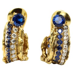 Vintage 18k Gold Spinel Sapphire Diamond Inside Out Hoop Earrings