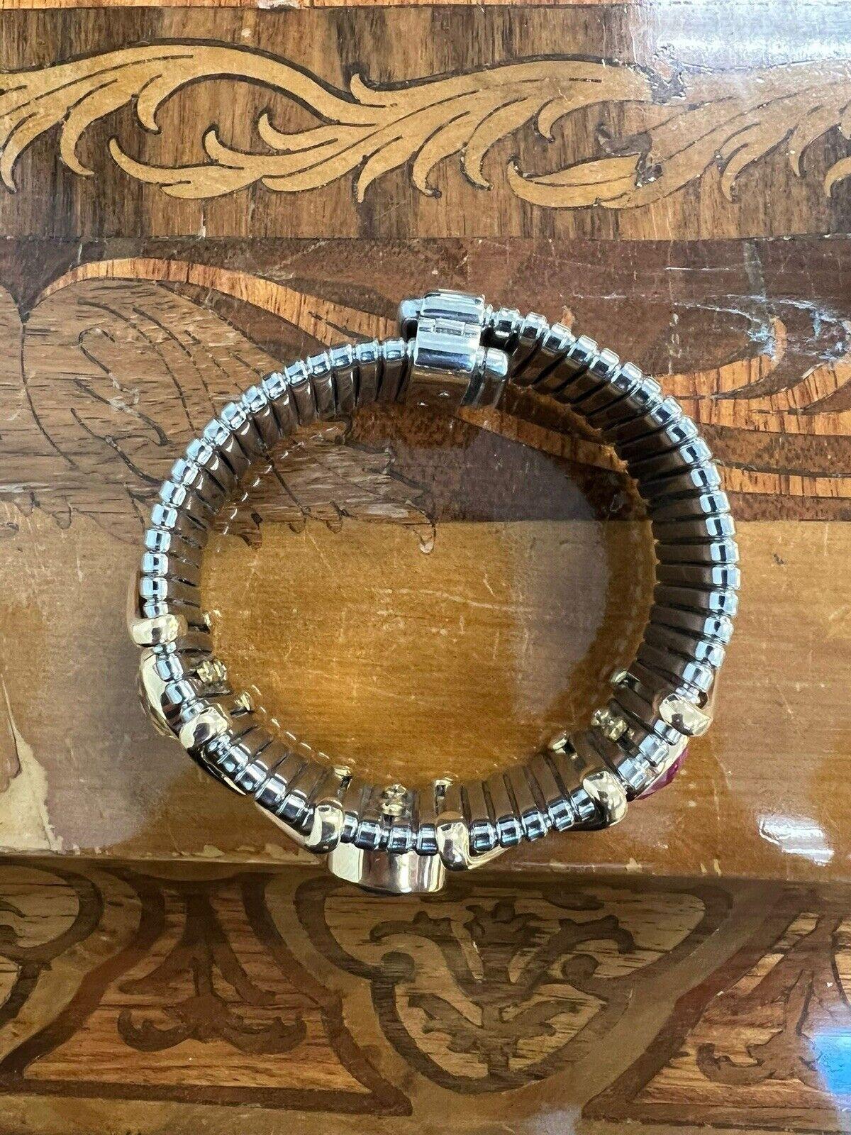 Oval Cut VINTAGE 18k Gold, Stainless Steel & Pink Yellow Blue Sapphire Tubogas Bracelet