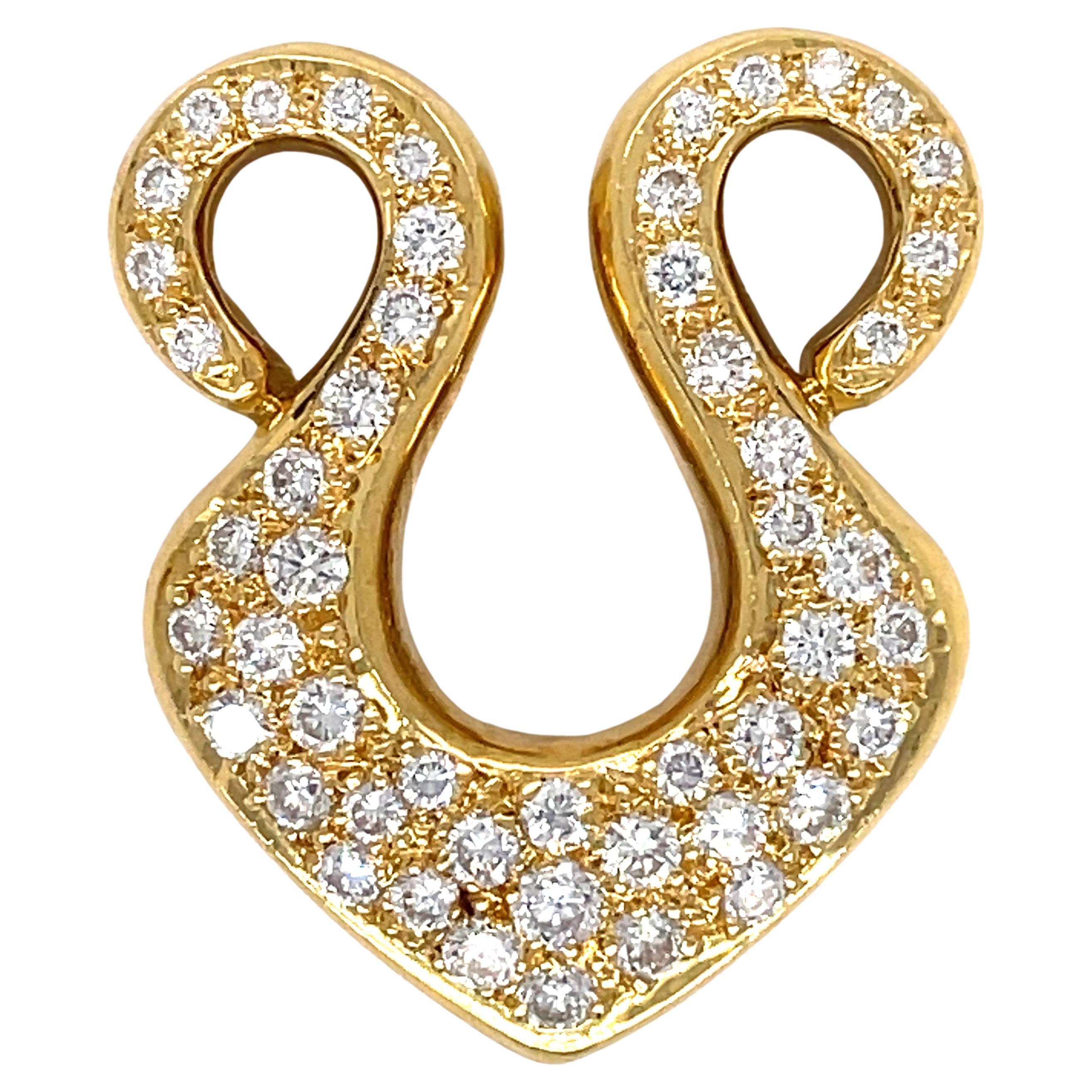 Pendentif fantaisie vintage en or 18 carats, diamant 0,85 carat. Grand pendentif Estate Jewe en vente