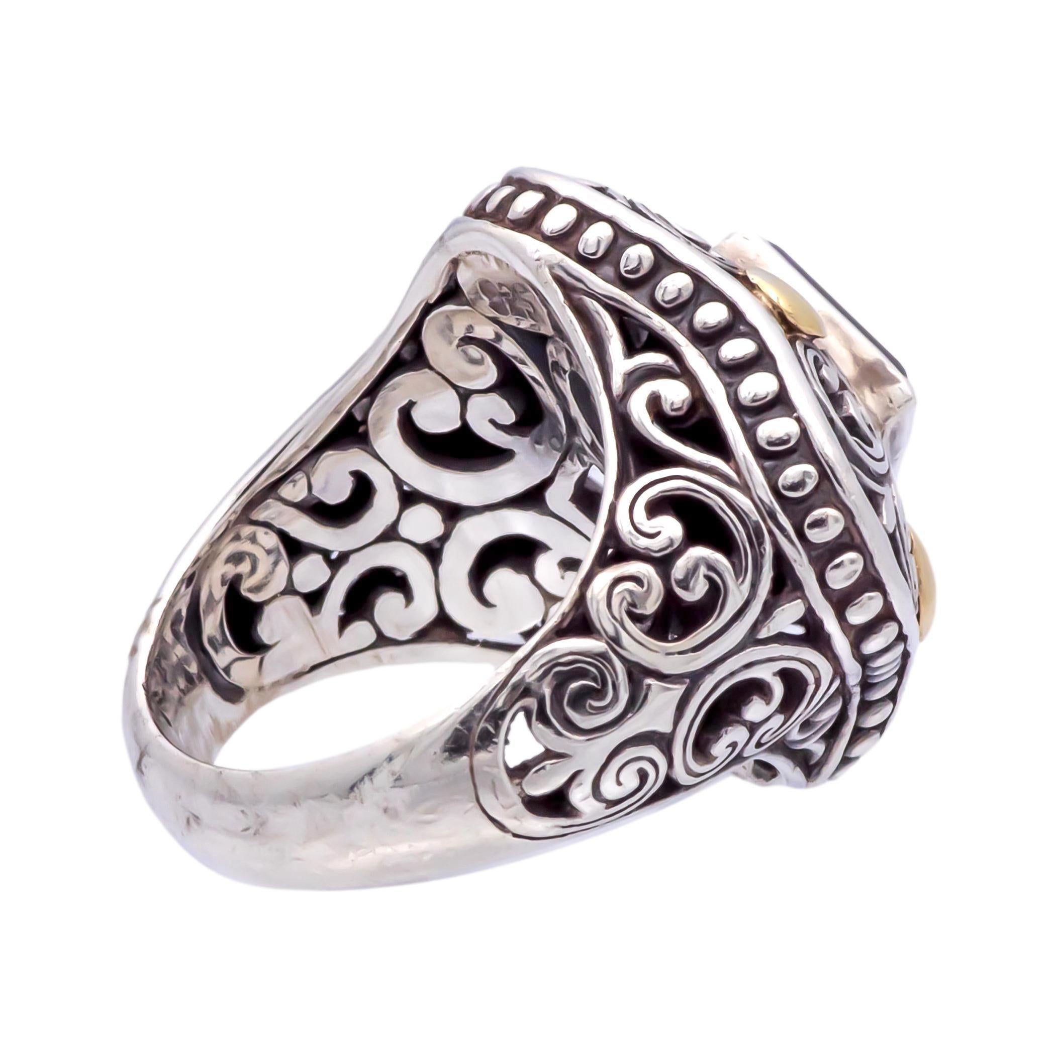 Edwardian Vintage 18K Gold Sterling Silver Amethyst Chunky Open-Scroll Work Cocktail Ring For Sale