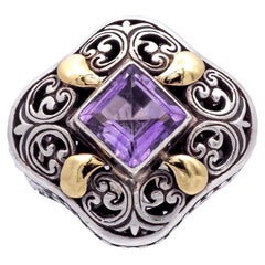 18 Karat Gold Sterlingsilber Amethyst Chunky Open-Scroll Work Cocktail-Ring